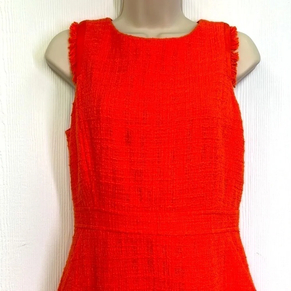 J Crew - Neon Persimmon Sheath Textured Tweed Midi Sleeveless Dress Size 4